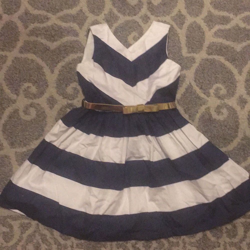 Blue and white striped dress